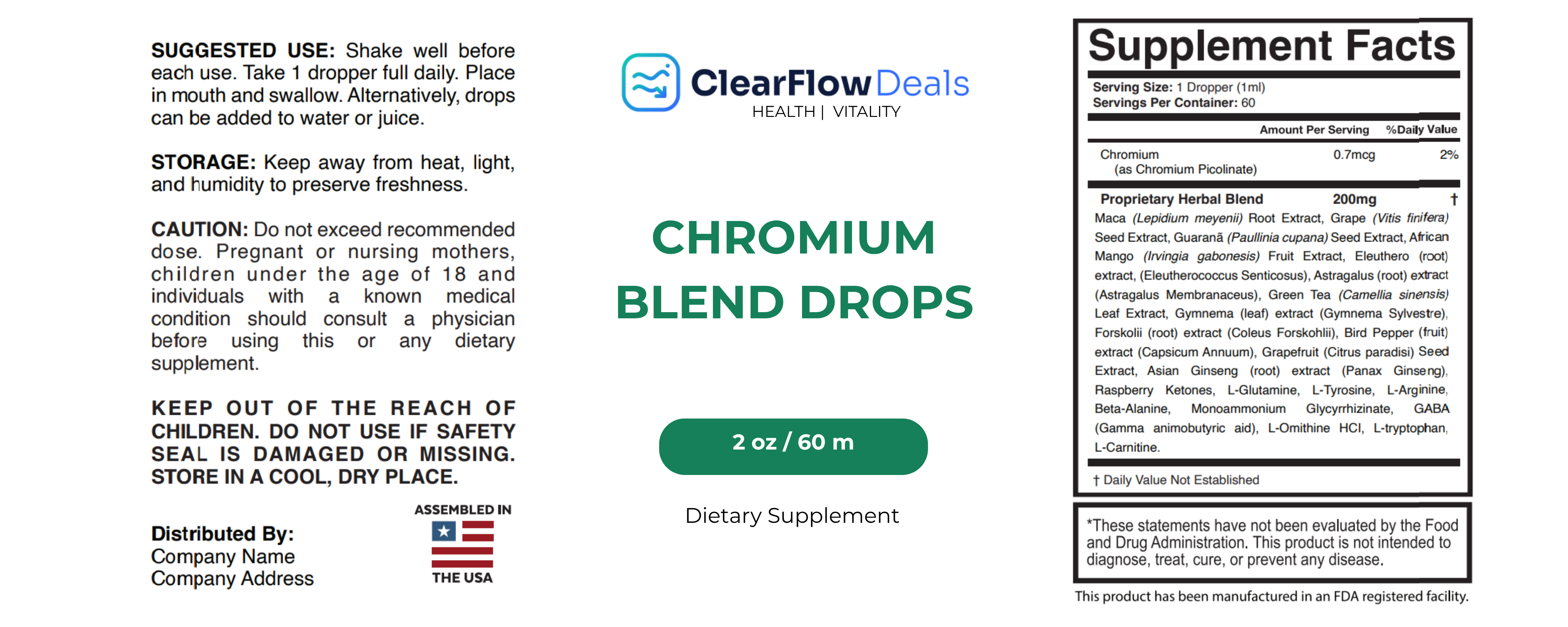 Chromium Blend Drops ingredients label