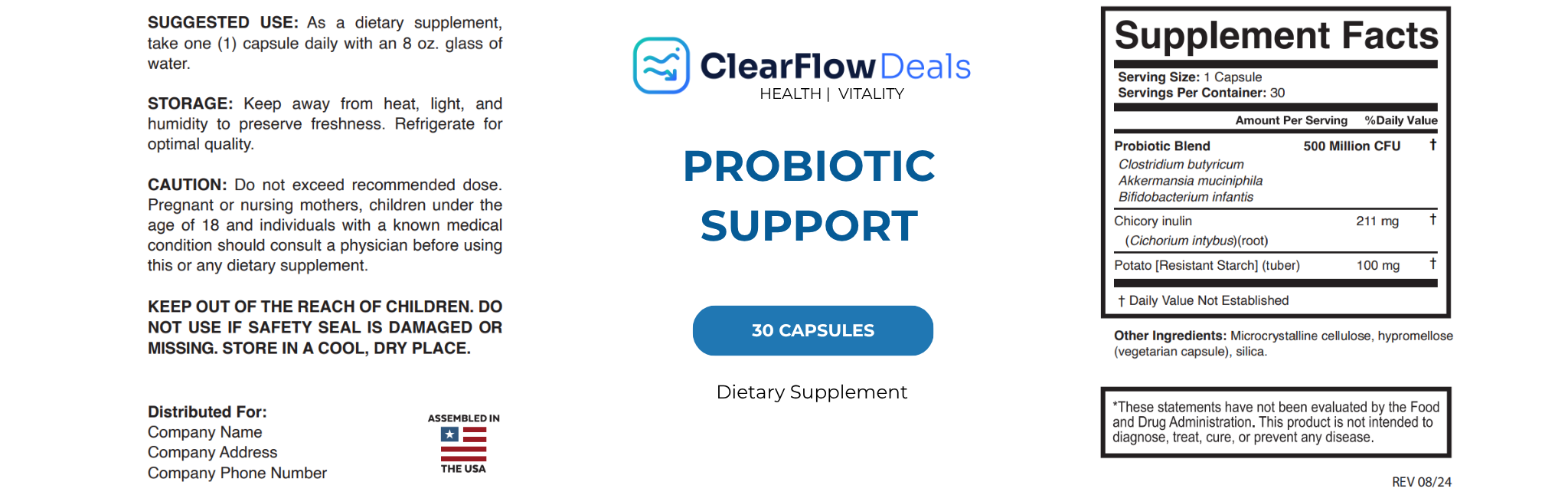 Probiotic Support ingredients label
